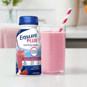 Ensure Plus Strawberry Nutrition Shake, Meal Replacement Shake, 24 Pack