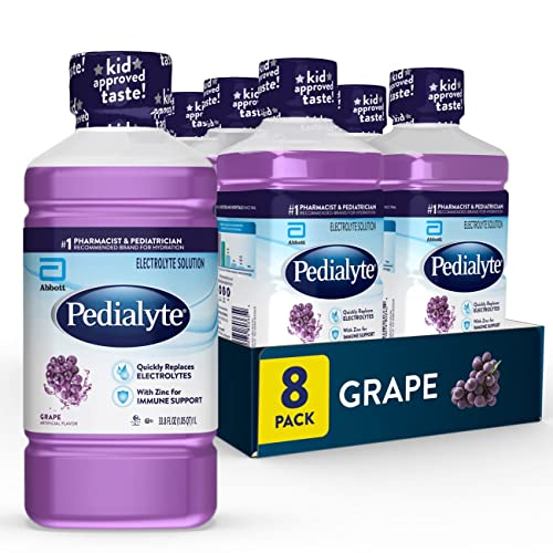 Pedialyte Electrolyte Solution, Grape, Hydration Drink, 8 bottles, 1 liter each