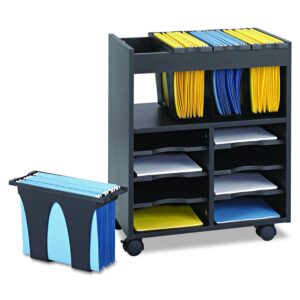 safco go cart mobile cart, rolling file organizer, includes 4 removable plastic tubs for letter-size hanging files & 6 pullout shelves