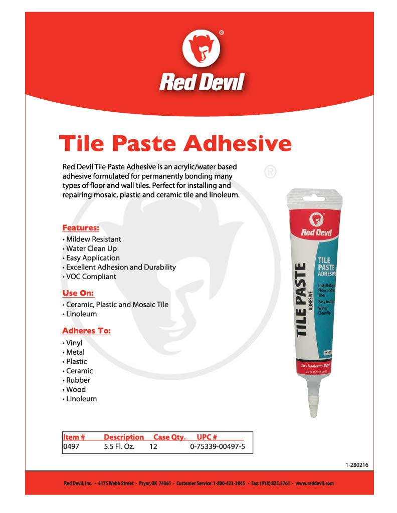 Red Devil 0497 Tile Paste Adhesive, 1 PACK, White