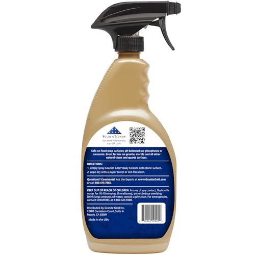 Granite Gold Daily Cleaner Streak-Free Cleaning for Granite, Marble, Travertine, Quartz, Natural Stone Countertops, and Floors, 24 Fluid Ounces, 1-Pack, Fl Oz ( Packaging may Vary )