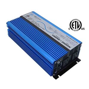 AIMS Power 1000 Watt, 2000 Watt Peak, Pure Sine DC to AC Power Inverter, USB Port, 2 Year Warranty, Optional Remote, Listed to UL 458