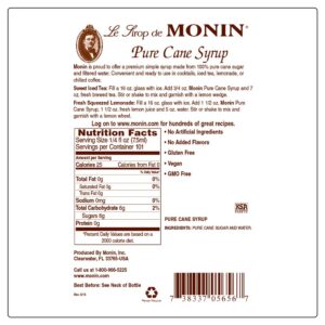 Monin - Pure Cane Syrup, Pure and Sweet, Great for Coffee, Tea, and Specialty Cocktails, Gluten-Free, Non-GMO (750 ml)