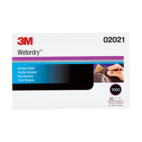 3M Wetordry Abrasive Sheet 401Q, 02023, 1500+ Grit, 5 1/2 in x 9 in, 50 Sheets, Fast Cutting, Auto Body Sanding, Paint Finishing