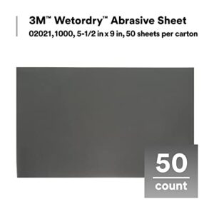 3M Wetordry Abrasive Sheet 401Q, 02023, 1500+ Grit, 5 1/2 in x 9 in, 50 Sheets, Fast Cutting, Auto Body Sanding, Paint Finishing