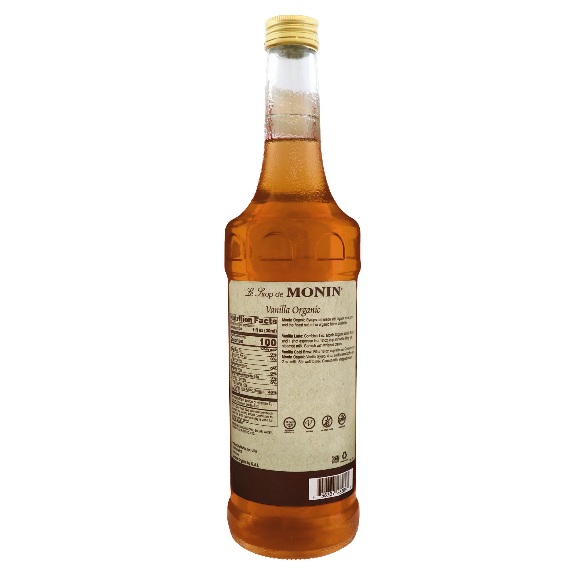 Monin - Organic Vanilla Syrup, Naturally Smooth Sweetness, Great for Coffee, Shakes, and Cocktails, Gluten-Free, Non-GMO (750 ml)