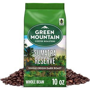 green mountain coffee roasters, fair trade certified™ organic, sumatra reserve, whole bean coffee, dark roast, bagged 10oz.