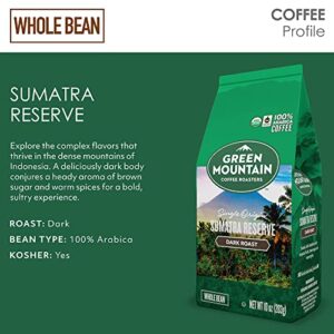 Green Mountain Coffee Roasters, Fair Trade Certified™ Organic, Sumatra Reserve, Whole Bean Coffee, Dark Roast, Bagged 10oz.