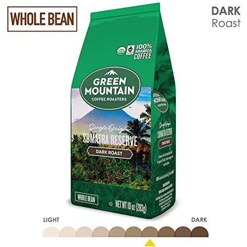 Green Mountain Coffee Roasters, Fair Trade Certified™ Organic, Sumatra Reserve, Whole Bean Coffee, Dark Roast, Bagged 10oz.