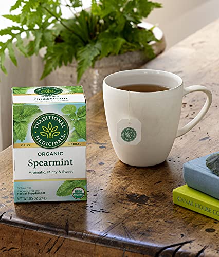 Traditional Medicinals Tea, Organic Spearmint, Supports Everyday Wellness, Healthy & Refreshing, 16 Count (Pack of 6)