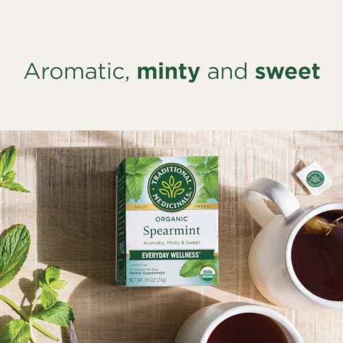 Traditional Medicinals Tea, Organic Spearmint, Supports Everyday Wellness, Healthy & Refreshing, 16 Count (Pack of 6)