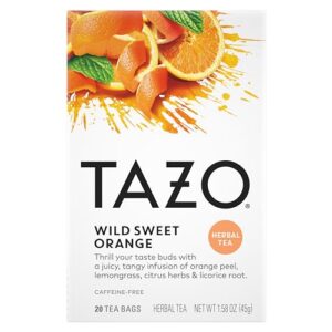 tazo wild sweet orange tea bags, caffeine-free, unsweetened herbal tea, 20 count (pack of 6)
