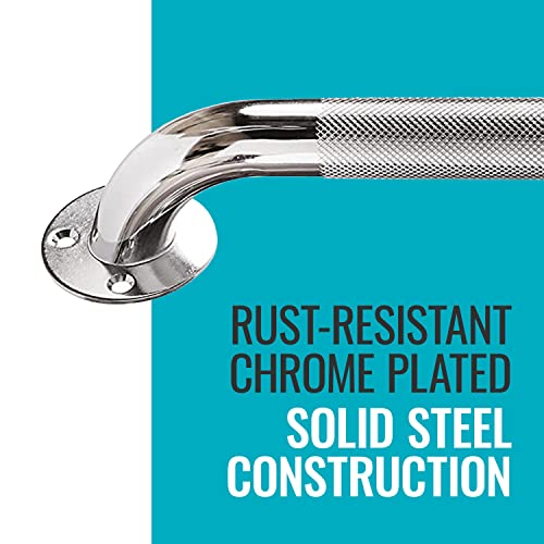 DMI Textured Grab Bars, Shower Toilet Tub Rail for Handicap & Elderly, Perfect for Bathroom Safety, Rust-Resistant Steel, Silver, Chrome, 24", FSA & HSA Eligible