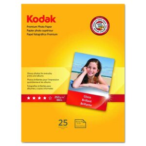 kodak premium photo paper for inkjet printers, gloss finish, 8.5 mil thickness, 25 sheets, 8.5” x 11” (8689283)