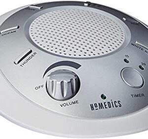 White Noise Sound Machine | Portable Sleep Therapy for Home, Office, Baby & Travel | 6 Relaxing & Soothing Nature Sounds, Battery or Adapter Charging Options, Auto-Off Timer | HoMedics