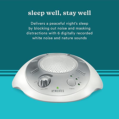 White Noise Sound Machine | Portable Sleep Therapy for Home, Office, Baby & Travel | 6 Relaxing & Soothing Nature Sounds, Battery or Adapter Charging Options, Auto-Off Timer | HoMedics