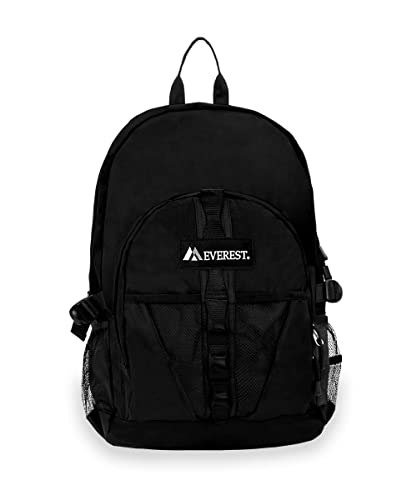 Everest Luggage Backpack with Dual Mesh Pocket, Black, Black, One Size