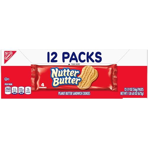 Nutter Butter Peanut Butter Sandwich Cookies, 4 Boxes of 12 Packs (4 Cookies Per Pack)