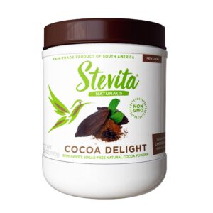 stevita cocoa delight - 4.2 oz - natural cocoa powder with stevia - for hot cocoa, smoothies, desserts & recipes - non-gmo, vegan, keto, paleo, gluten free - 20 servings