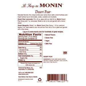 Monin - Desert Pear Syrup, Bold Flavor of Prickly Pear Cactus, Natural Flavors, Great for Iced Teas, Lemonades, Cocktails, Mocktails, and Sodas, Non-GMO, Gluten-Free (1 Liter)