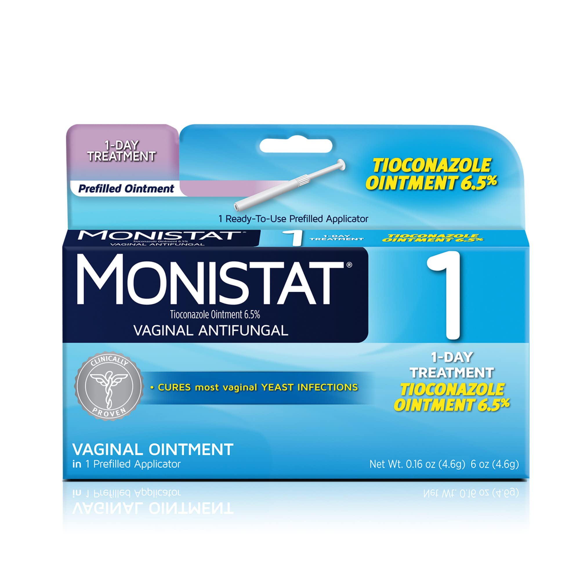 Monistat 1 Day Yeast Infection Treatment for Women, 1 Prefilled Tioconazole Ointment Applicator, 1 Pack