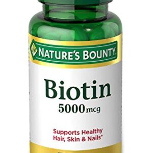 Nature's Bounty Biotin, Vitamin Supplement, Supports Metabolism for Energy and Healthy Hair, Skin, and Nails, 5000 mcg, 72 Softgels