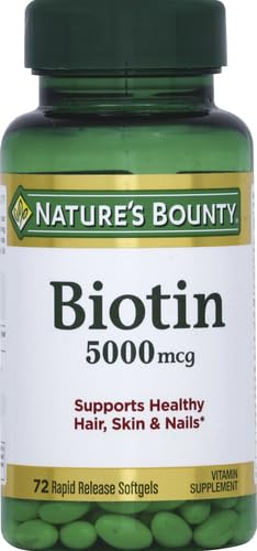 Nature's Bounty Biotin, Vitamin Supplement, Supports Metabolism for Energy and Healthy Hair, Skin, and Nails, 5000 mcg, 72 Softgels