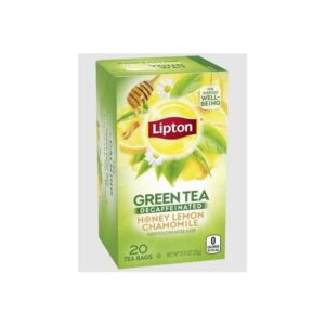 lipton decaffeinated green tea bags for health and wellness, honey, lemon, chamomile, 20 count (pack of 6)