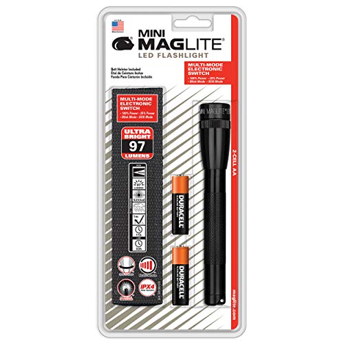 Maglite Mini LED 2-Cell AA Flashlight with Holster, Black