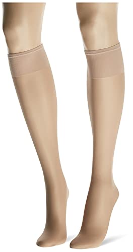 Hanes Silk Reflections Women's Plus-Size 2 Pack Knee High, Nude, One Size