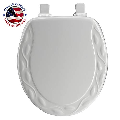 MAYFAIR 34ECA 000 Sculptured Ivy Toilet Seat will Never Loosen and Easily Remove, ROUND, Durable Enameled Wood, White