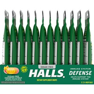 HALLS Defense Assorted Citrus Sugar Free Vitamin C Drops, Dietary Supplement Drops, 12 Bags of 25 Drops (300 Total Drops)