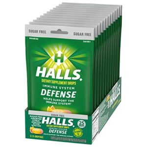 HALLS Defense Assorted Citrus Sugar Free Vitamin C Drops, Dietary Supplement Drops, 12 Bags of 25 Drops (300 Total Drops)