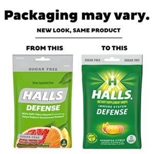 HALLS Defense Assorted Citrus Sugar Free Vitamin C Drops, Dietary Supplement Drops, 12 Bags of 25 Drops (300 Total Drops)