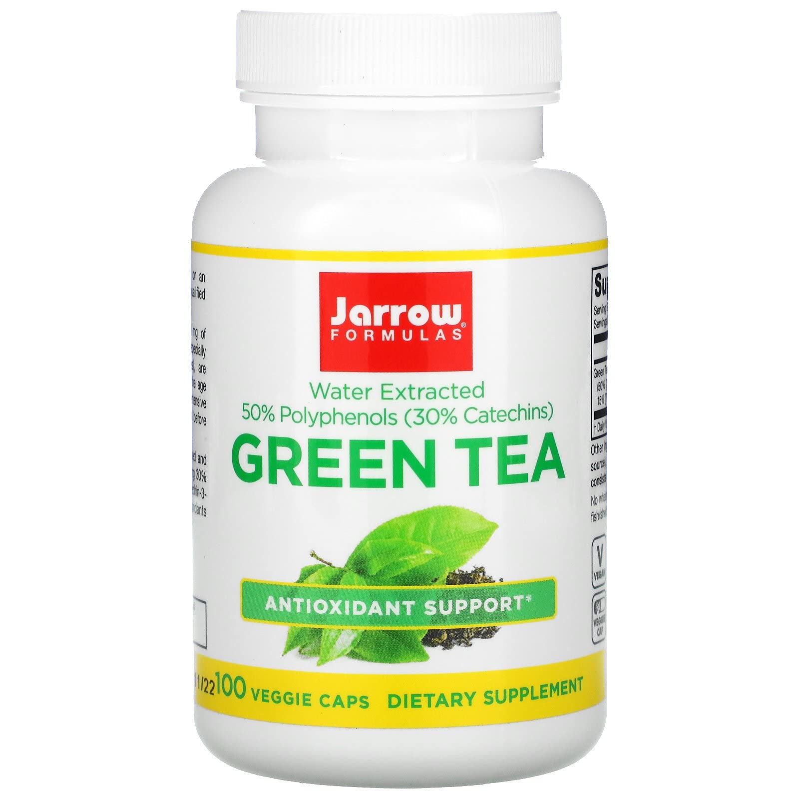 Jarrow Formulas Green Tea 500 mg - 100 Veggie Capsules - Antioxidant Support - 50% Polyphenols - Cardiovascular & Immune Health Dietary Supplement - 100 Servings