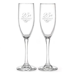 hortense b. hewitt 25th wedding anniversary champagne toasting flutes, silver flourish, set of 2