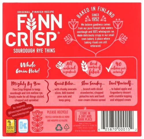 Finn Crisp Sourdough Rye Thins, Original Crispbread, 7 Ounce Boxes (Pack of 9)