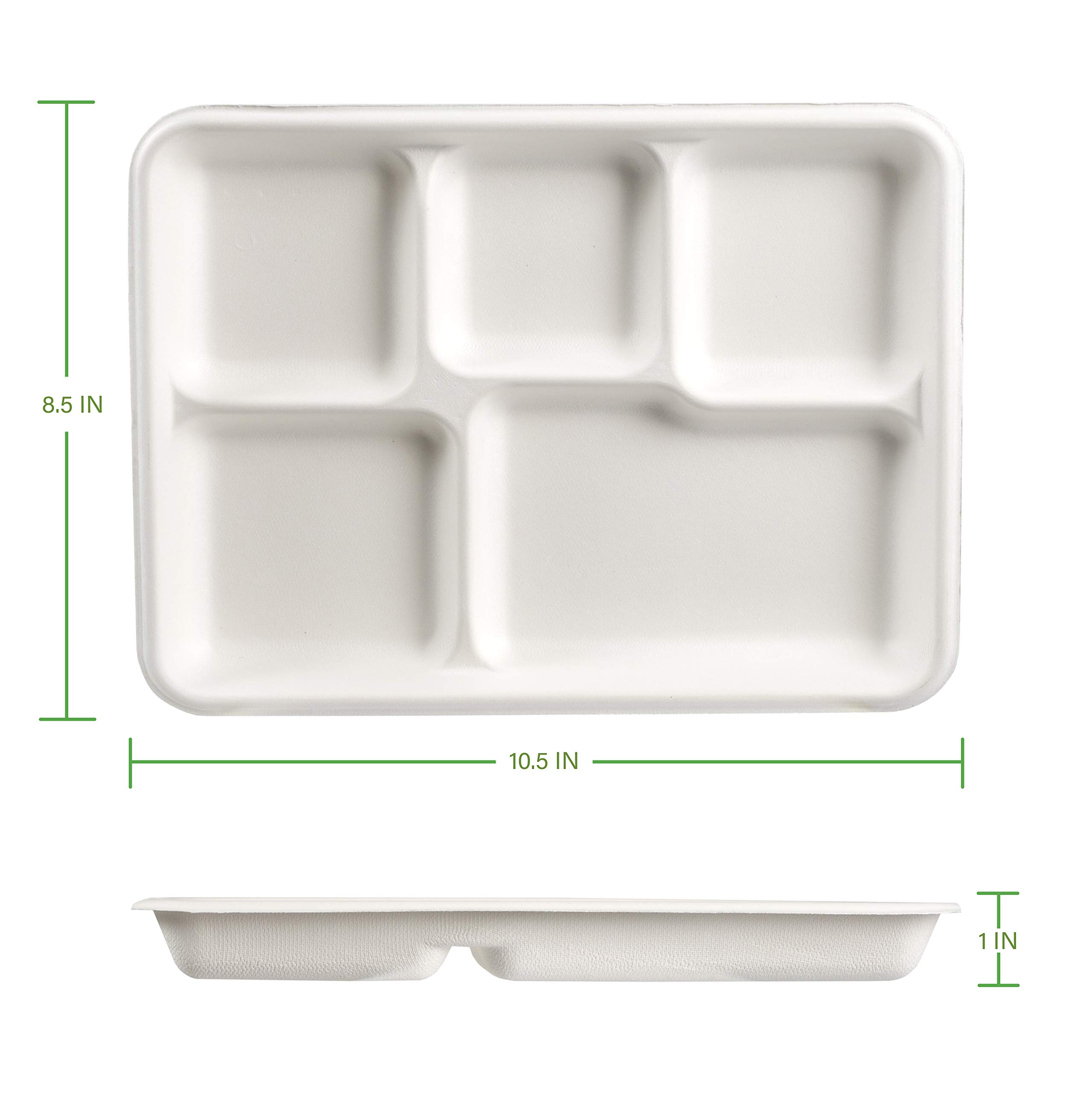 Stalkmarket 100% Compostable Natural Plant Fiber 5-Compartment Tray, 500-Count Case