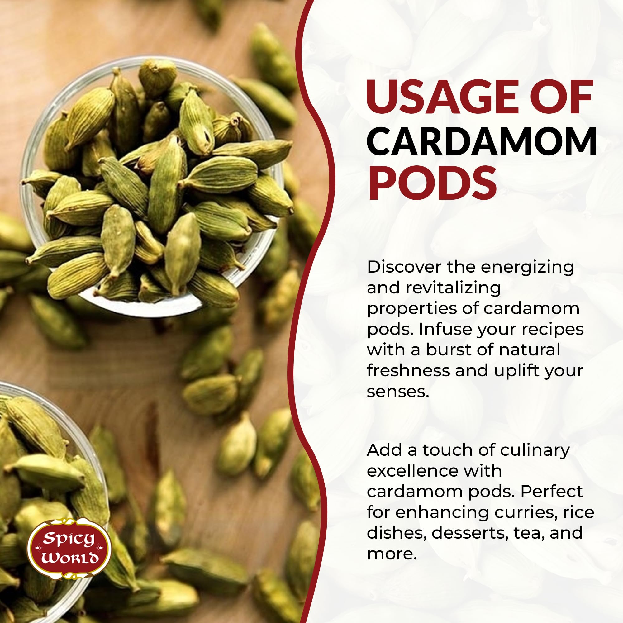 Spicy World Green Cardamom Pods 3.5 Oz - As Seen on Tik Tok - Premium Quality Whole Green Cardamom Pods | Vegan | Large | Aromatic Cardamon