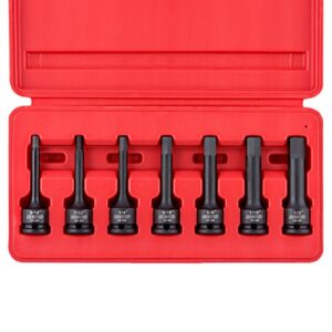 neiko 01131b 3/8-inch-drive allen socket set, 3-inch length, 3/8-inch impact hex-bit socket set, sae hex driver 3/16" to 1/2", crmo steel, impact-grade, 7-piece set