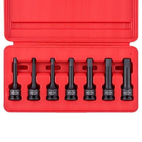 NEIKO 01131B 3/8-Inch-Drive Allen Socket Set, 3-Inch Length, 3/8-Inch Impact Hex-Bit Socket Set, SAE Hex Driver 3/16" to 1/2", CrMo Steel, Impact-Grade, 7-Piece Set