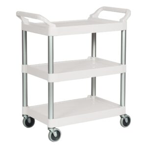 rubbermaid commercial products plastic utility service cart, white, with wheels 200 lbs