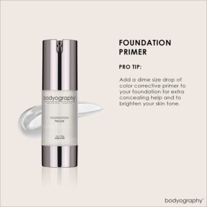 BODYOGRAPHY - Foundation Primer (Clear): Flawless Anti-Aging Salon Makeup Primer w/Vitamin E, A, Jojoba, Grapeseed Oil | Control Shine | Gluten-Free, Cruelty-Free, 1 oz.