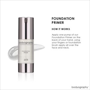 BODYOGRAPHY - Foundation Primer (Clear): Flawless Anti-Aging Salon Makeup Primer w/Vitamin E, A, Jojoba, Grapeseed Oil | Control Shine | Gluten-Free, Cruelty-Free, 1 oz.