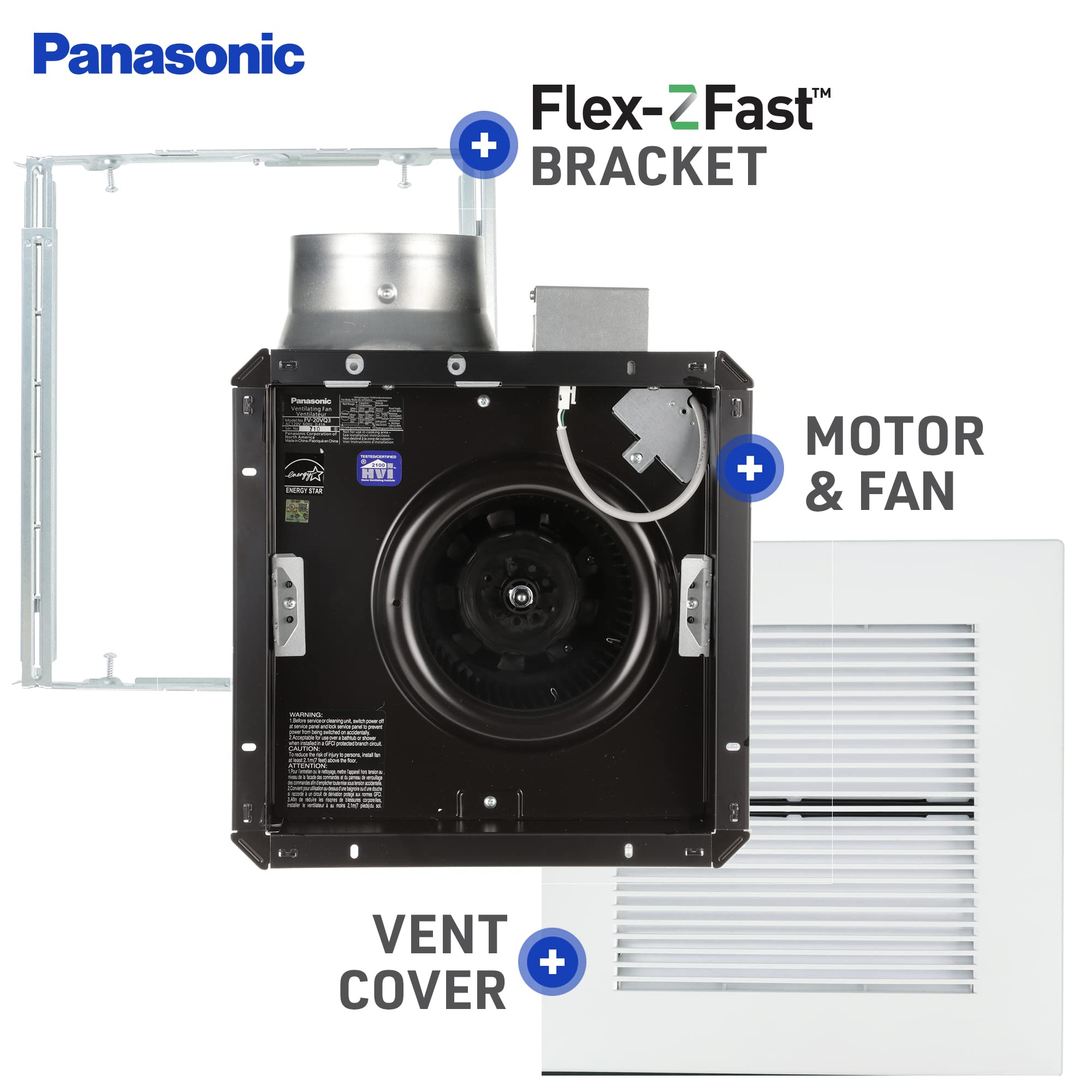 Panasonic FV-20VQ3 WhisperCeiling Spot Ventilation Fan - 190 CFM - Quiet Ceiling Mount Bathroom Fan