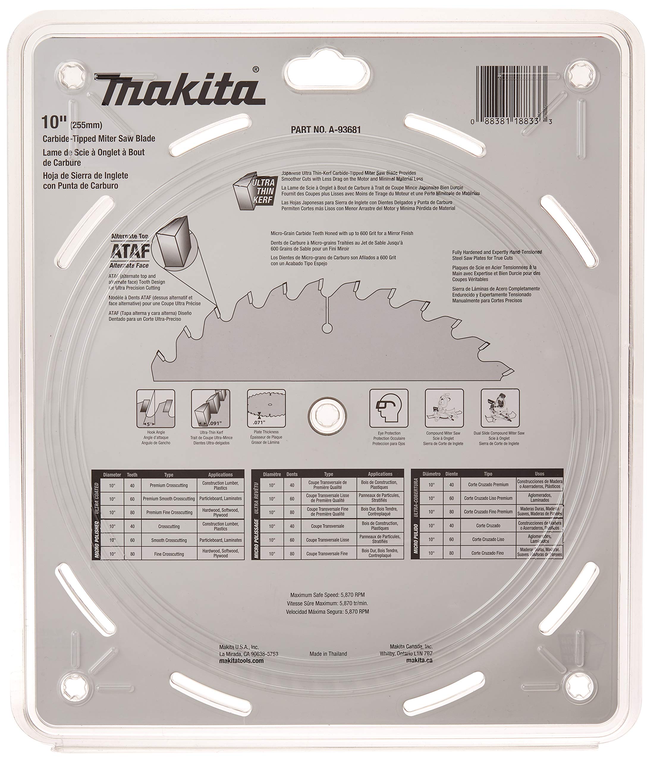 Makita A-93681 10-Inch 80 Tooth Micro Polished Mitersaw Blade Silver