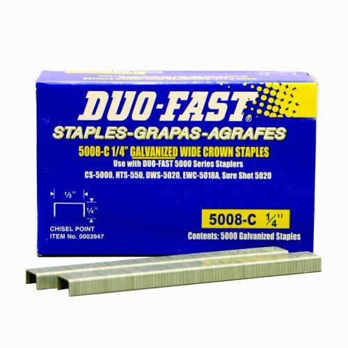 Duo Fast 5008C 20 Gauge Galvanized Staple 1/2-Inch Crown x 1/4-Inch Length, 5000 Pack