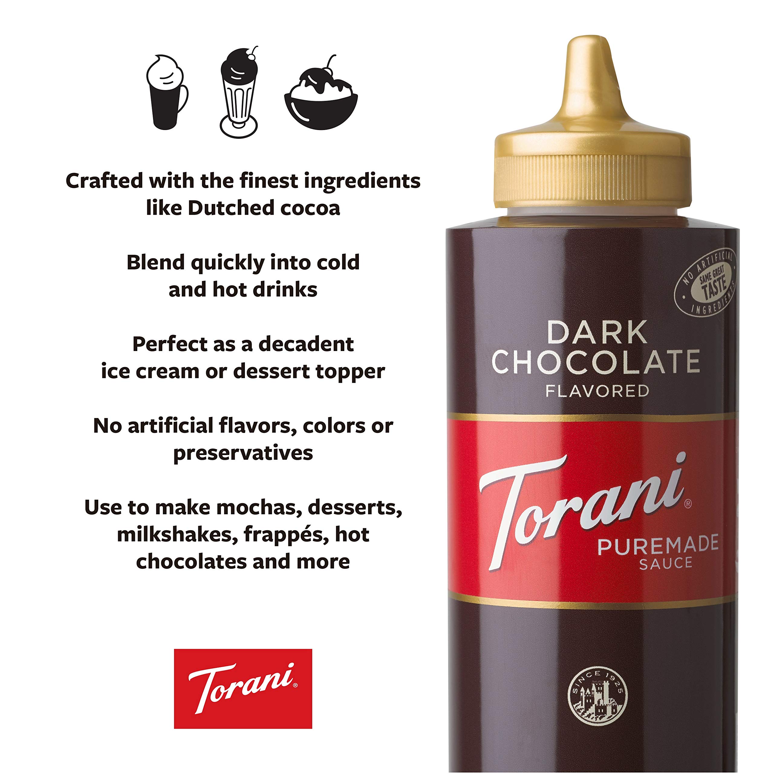 Torani Puremade Sauce, Dark Chocolate, 16.5 Ounces (Pack of 4)