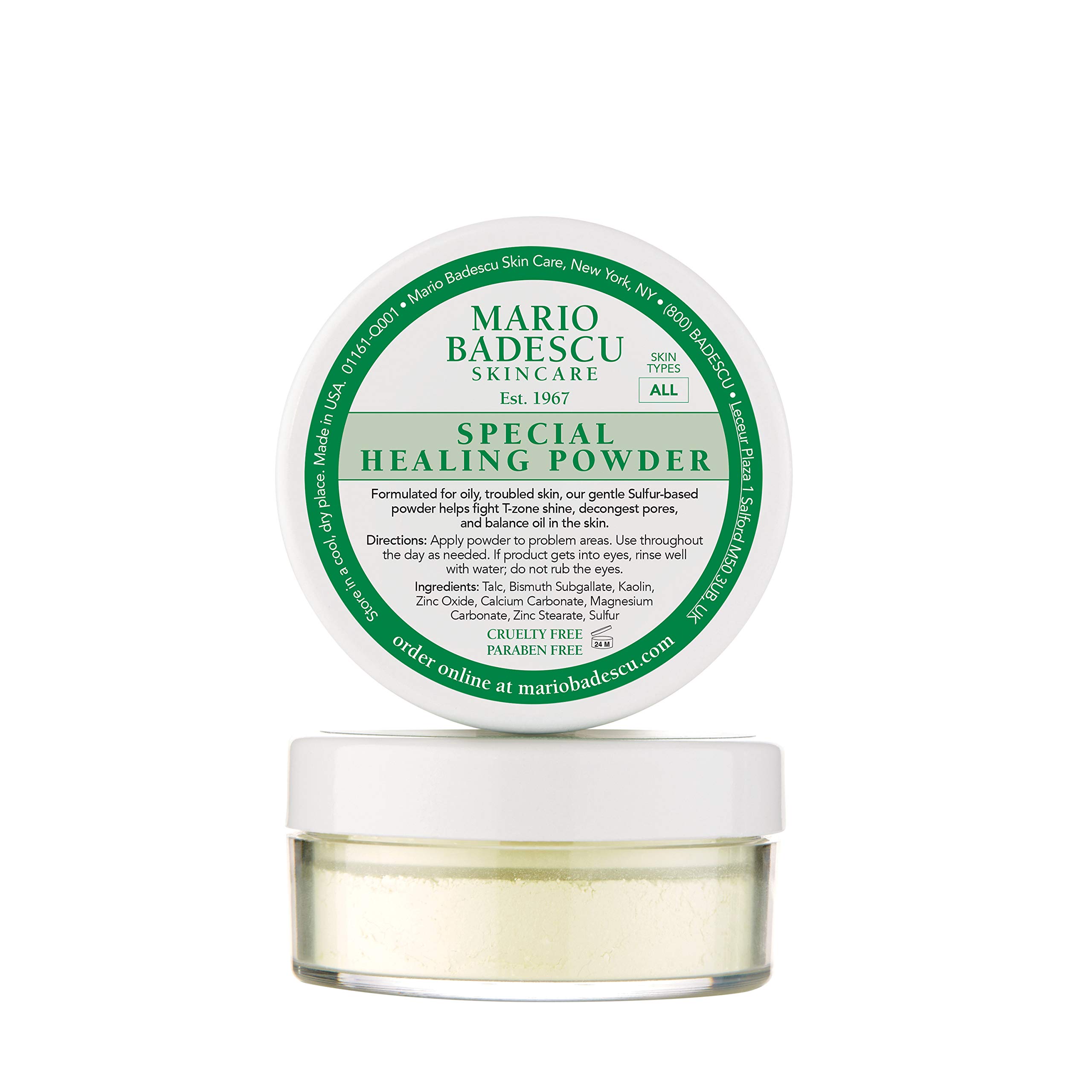 Mario Badescu Special Healing Face Powder for Oily and Troubled Skin, Reduces T-Zone Shine, Decongests Pores and Balances Excess Oil, Gentle Sulfur Powder for Skin Care