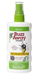 quantum health buzz away extreme insect repellent deet free cedarwood lemongrass & citronella oil outdoor mosquito & tick bug spray powerful plants repel bugs off your skin, safe for kids - 4 ounce